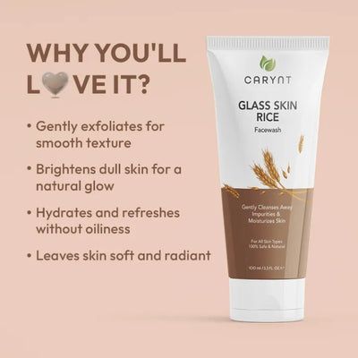 Carynt Glass Skin Rice Face Wash - 100ml for Brightening & Hydrating Cleanse