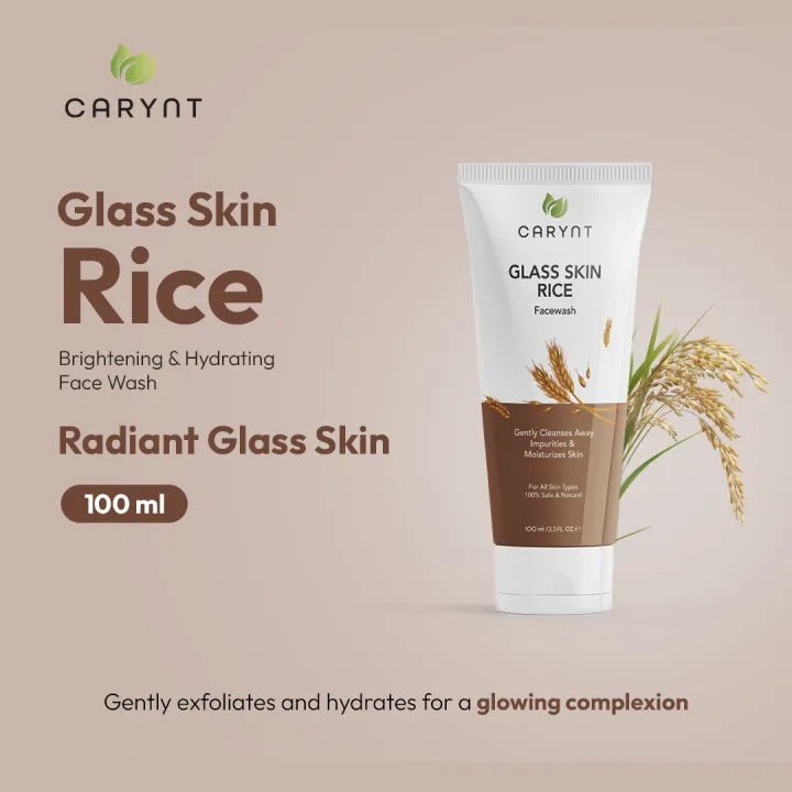 Carynt Glass Skin Rice Face Wash - 100ml for Brightening & Hydrating Cleanse